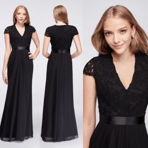 David’s Bridal Long Chiffon Dress with Scalloped Lace Bodice Bridesmaid Dress